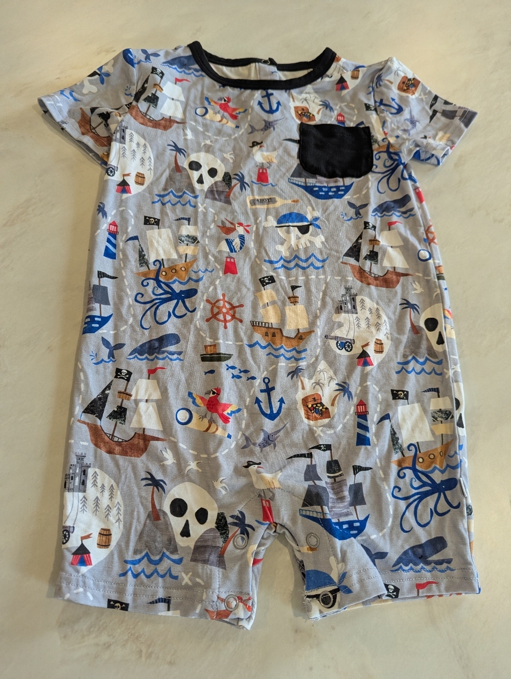 Little Sleepies Baby Toddler 2T Pirate Ship Bamboo Romper Boy Black
